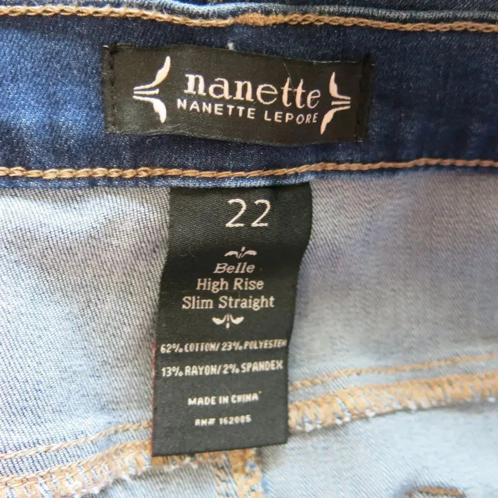 Nanette Lepore Belle High Rise Slim Straight Jeans *NWT* Size 22 Women Blue Plus